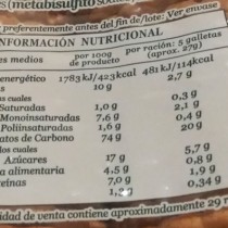 Análisis nutricional galletas maría integrales
